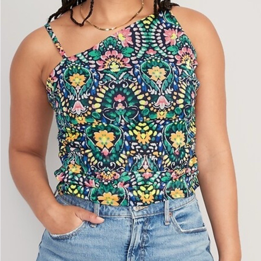 Old Navy Asymmetrical One Shoulder Kaleidoscope Print Top Large Petite NWT
